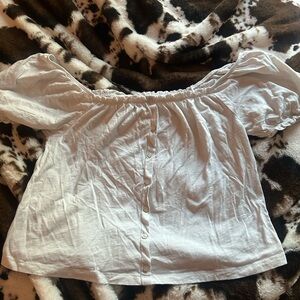 White Off-Shoulder Button-Up cropped baby doll Top